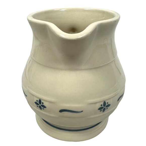 Longaberger Pottery Woven Traditions Blue Milk Juice Pitcher 1 QT USA 5 3/4" - Picture 2 of 8